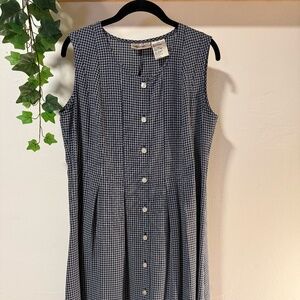 Vintage Blue Gingham Button-Front Sleeveless Midi Dress